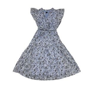 Ann Taylor Blue Floral Ruffle Midi Dress — Size 6